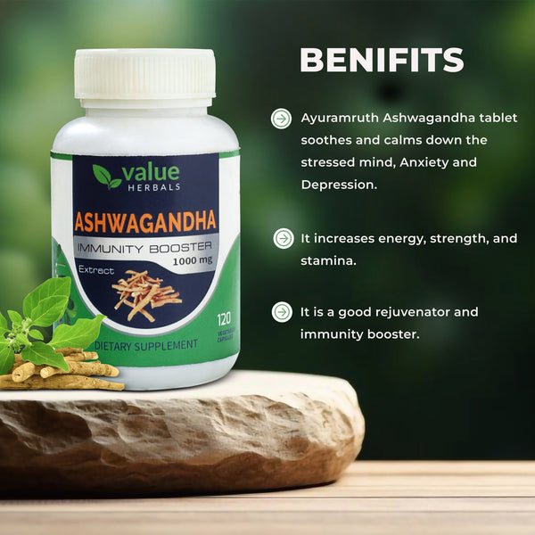 Ashwagandha Tablets -Herbal Supplement for Relaxing Stress and General wellness 1000mg
